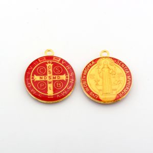 30 Pçs Liga Esmalte Vermelho Medalha São Bento Cruz Pendentes Pingente Para Fabricação De Joias A-369