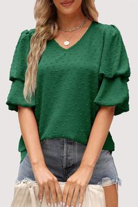 Frauen Blusen Grün Swiss Dot Doppel Puff Sleeve Bluse Frauen Casual Soft-T-Shirts Weibliche Harajuku Mujer Top Outfits