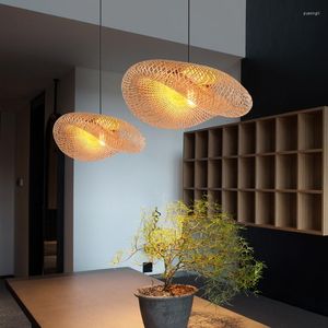 Подвесные лампы китайский стиль люстра zen чайная лампа ретро -ресторан творческий бамбук для личности