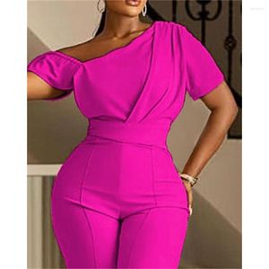 Kvinnors byxor Kvinnor Jumpsuits Irregualr Sleeve Off Axel Ruffles High midja One Piece Slim Elegant Office Ladies Jumpsuit