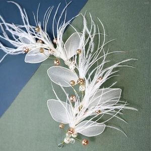 Hårklipp White Feather Leaf Band Classic Style Wedding Headwear Hairn Pin för brudar Dekorativa ornament Ly