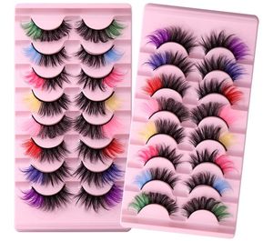 Multilayer Thick Curly False Eyelashes with Color Naturally Soft & Delicate Handmade Reusable Colored Fake Lashes Extensions Colorful DHL