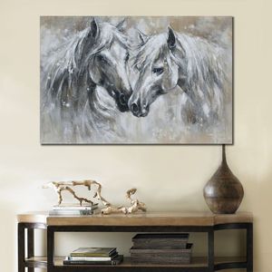 Handmade Abstract Oil Painting on Canvas White Horse Vibrant Wall Art Masterpiece for Office