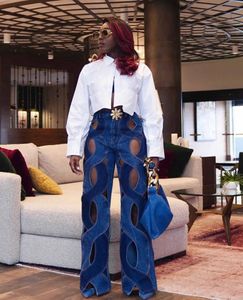 Ladies Jeans High Waisted Twist Heart Hollow Out Denim Straight Pants with Metal Buckles