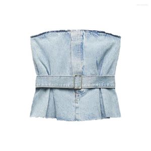 Damen-T-Shirts Zach AiIsa Hochwertige Sommer-Damenbekleidung Temperament Mode Allgleiches Tube Top Sexy Off-Shoulder Slim Denim