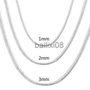Naszyjniki wiszące 40-75 cm 925 srebrne srebrne 1 mm/2 mm/3 mm solidny łańcuch węża dla mężczyzn dla mężczyzn biżuteria mody na wisiorek darmowa wysyłka J230620