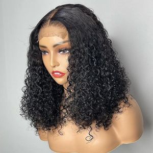 Deep Curly Spets Front Human Hair Wigs 4x4 Spets Frontal Wigs Brasilianska Deep Wave Short Bob Lace Frontal Wig Remy Wigs