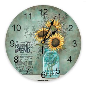 Wall Clocks Retro Farm Flower Blue Bottle Large Kids Room Silent Watch Office Home Decor 10 Inch Hanging Gift