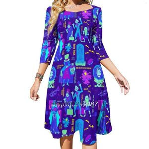 Casual Dresses Happy Haunts. Flare Dress Square Neck Elegant Female Fashion Printed Haunted Mansion Walt World The