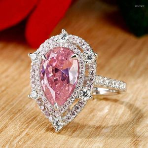 Anéis de casamento luxo gota de água rosa zircônia cúbica para mulheres festa de noivado acessórios de moda chegada jóias