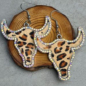 Dangle Earrings Leopard Drop Cow Head Genuine Cowhide Leather Horse Feather Trend Jewelry