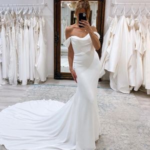 Stunning Off The Shoulder Mermaid Wedding Dresses Satin Bridal Gowns Boho Beach Floor Length Wedding Party Gown Plus Size