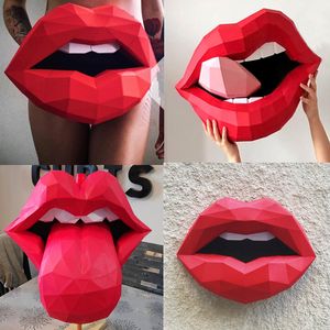 Objets décoratifs Figurines Modèle Ensemble Sexy Mouth Paper 3D DIY Material Manual Creative Home Wall Desk Decor Props Hand Made Figures géométriques Craft Project 230619