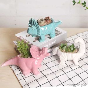 Sadzarki garnki z kreskówki dinozaur soczysty roślinę kwiatowy ceramiczne zwierzę kwiat doniczka dom Bonsai Dekoracja rzemiosła ceramika dekoracyjna sadzarka R230620