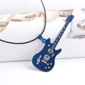 Pendant Necklaces Stainless Steel Guitar Music Series Men Lovers Metal Musical Instrument Leather Necklace
