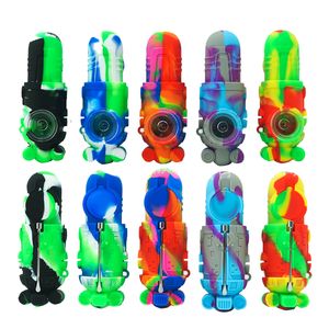 Robot Style Silicone Smoking Hand Pipes 2 in 1 NC With 10mm Tip Portable Smoke and Dab Device Cigarette Accessories