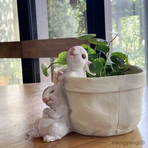 Lovely Rabbit Resin Planter | Creative Balcony Garden Decor | Succulent Pot for Desktop & Office | Cartoon Green Planters Pots