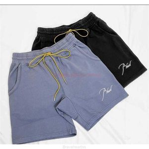 Shorts masculinos designer curto moda praia shorts rhude verão nova temporada haze azul bordado carta cordão shorts mulheres high street solto sweatpa