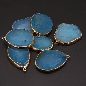 Charms Kamień naturalny Nieregularny niebieski pasek Agat wisendy do produkcji biżuterii