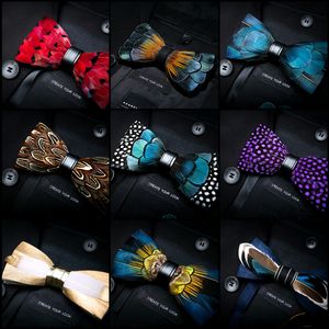 Bow Ties Jemygins Oryginalne Włochy Design Delicate Fashion Feather Znakomita ręka wykonana z Bowtie Gift Box Zestaw Groom Wedding Party Mężczyznę 230619