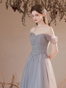 Party Dresses Advanced Grey Bridesmaid Off Shoulder A Line Beading Wedding Banquet Celebration Celebrity Prom