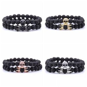 Contas King Crown Strands Black Onyx Matte Bracelet 8Mm Beads Natural Stone Chakra Collection Reiki Gift For Men Women Drop De Dhy9L