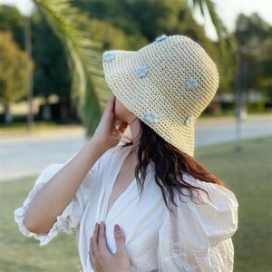 Breda randen hattar hink sommarsol hatt wome halm virkning kvinnor vikbar panama mössa uv boho blomma fiskesemester strand 230620