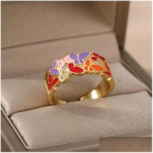 Cluster Ringe Colorf Buterfly Blume Geometrie Öffnung für Frauen Vintage Tropföl Irregar Fingerring Femme Boho Schmuck Geschenk Drop Del DHPGR