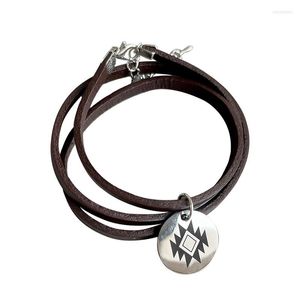 Charm Bracelets Western Jewelry Cowboy Man Winding Wrapped Cow Leather Faith Aztec Disc