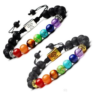 Perlen-7-Chakra-Heilungsarmband, echte Steine, vulkanischer Lavastein, Mala, Meditationsarmbänder, Wickel-Stretch-Charm, Drop-Lieferung, Schmuck Dhowf