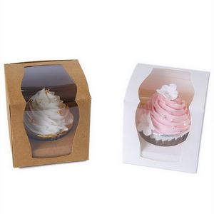 200Pcs/Lot White Brown Cupcake Boxes With Window Christmas Party Birthday Wedding Favor Kid Gift Candy Kraft Paper Muffin Box