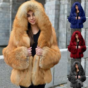 2023 여자 모피 가짜 겨울 여자 코트 후드 끈 여성 슈퍼 부드러운 우아한 두꺼운 따뜻한 겉옷 가짜 재킷 인공