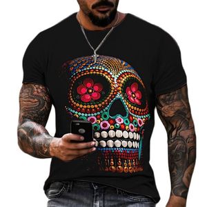 Erkek Tişörtleri Yaz Korku Kafatası Erkekler T-Shirts 3D Baskı O yakalı Kısa Kollu Street Street Hip-Hop Gömlek Büyük Boy Tees Erkekler Giyim 230619