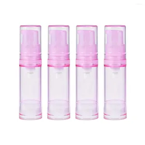 Storage Bottles 4pcs Empty Airless Pump Plastic Vacuum Pressure Emulsion Bottle With Lotion Pump(5ML Pink Bottle)