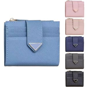 Triangel Fashion Cowhide 7 Colors Designer Affärskort Prad Zipper Purse Womens nyckelplånar Coin Purses Passport Keychain Men Clutch Wholesale Cardholder Plånbok