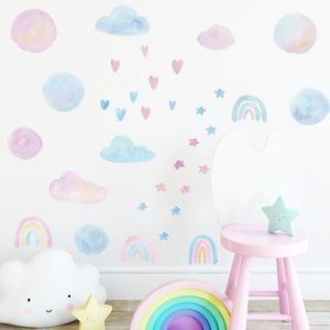 Aquarell-Herz-Wolken-Wandaufkleber für Baby-Mädchenzimmer, Wanddekoration, abnehmbare PVC-Wandaufkleber, Heimdekoration, Tapeten, DIY-Wandbilder