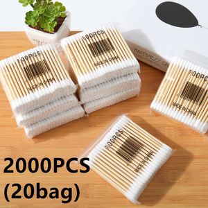 Bawełniane wymazy 2000pcs podwójne głowę Wymacie drewniane kobiety makijaż szminki pąki końcówki nosek do czyszczenia ucha narzędzia opieki zdrowotnej 230619