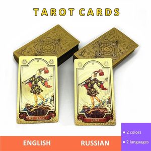 Outdoor Games Activities High Quality Plastic Tarot Gold Foil Russian English Divination Cards Deck Witch Board Game L751 230619