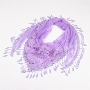 Harvor Koreansk stil Rose Flower Tassel Triangle Scarf Fashion Sun Protection Beach Turban Outdoor Neck Brace Mesh Women's Shawl B24