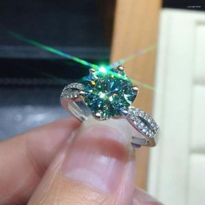 Cluster Rings Anillos Yuzuk Trendy Simulado Blue-green Moissanite Gemstone Open Wedding Engagement Ring For Women Silver Jewelry Wholesale