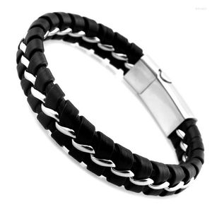 Braccialetti con ciondoli Designer unico Braccialetti in acciaio inossidabile 316L Regalo da uomo Bracciale da uomo con chiusura magnetica in pelle nera lavorata a maglia