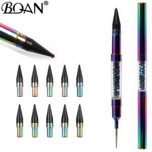 Dotting Tools BQAN 1 Set Dualended Nail Pen 10PCS Crayon Replacement Head Nails Designs Drawing Painting s 230619