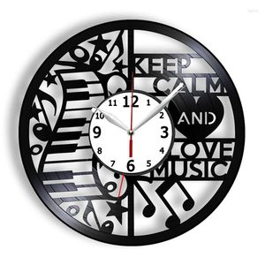 Orologi da parete Keep Calm And Love Music Record Clock Tastiera per pianoforte con note di grammofono tagliate al laser Quarzo silenzioso