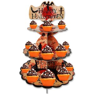 Abóbora Halloween Carruagem de 3 camadas descartável para festa Item Suprimentos de cupcake de Halloween Suporte de bolo para fornecedor de festa de Halloween