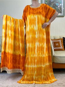 Vestuário étnico muçulmano vestido de tecido de algodão batik com cachecol grande para mulheres 2023 verão manga curta femme robe africano tradicional abayas