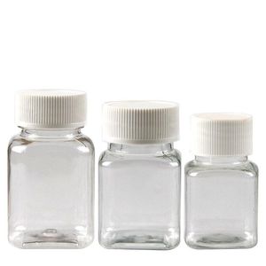 30 ml 50 ml 80 ml przezroczysta kwadratowa butelka, butelka do pakowania, butelka kapsułki, plastikowa butelka z białą czapką f1853 tdhhe