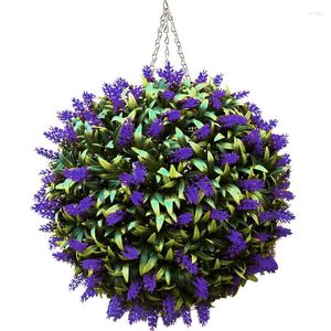 Dekorativa blommor 30 cm Artificial Purple Simulation Plant Lavender Hanging Topiary Ball Wall Plast Flower Decoration