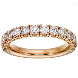 Cluster Rings 18K Au750 Rose Gold Ring Women Wedding Anniversary Engagement Party 1 Row Round Moissanite Diamond Elegant Trendy Cute