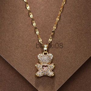 Pendant Necklaces Lovely Bear Rabbit Unicorn Dolphins Neckles for women 2022 golden Titanium steel Neck Chain Jewelry Gift for Children J230620