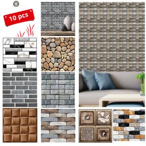 10Pcs 3D Self Adhesive Tile Wall Stickers Waterproof Wallpaper Removable Art Mural for Living Room Background Home Decor 30X30cm